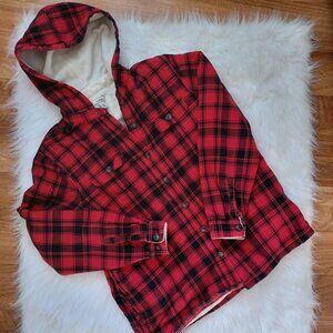 L.L Bean fleece lined hooded flannel. Black and red. Woman's medium regular.